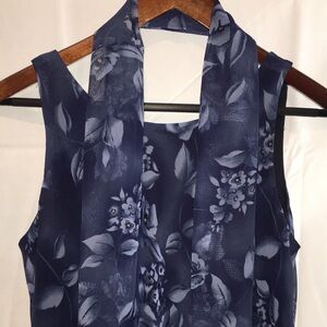 DBY Ltd. Navy Floral Sleeveless Dress Women’s Size 7/8 – Elegant Sheer Overlay